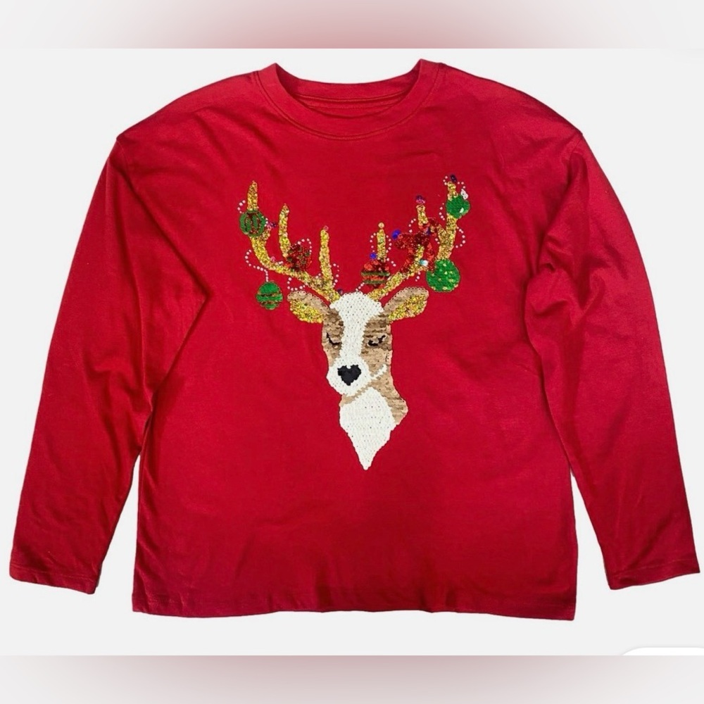 Member’s Mark Red Sequin Reindeer Long sleeve Top
